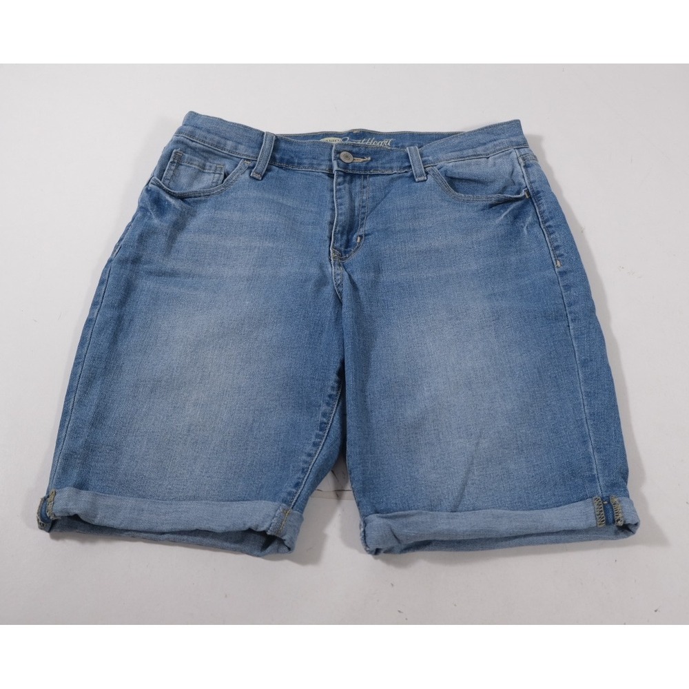Old Navy Shorts Womens 10 Blue The Sweetheart Bermuda Denim Cuffed Stretch